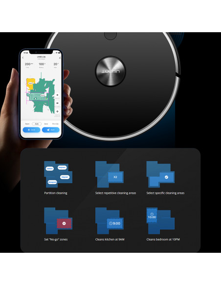 
U100 Lite robotas dulkių siurblys su šluostės funkcija + įkrovimo stotelė - pilkas
