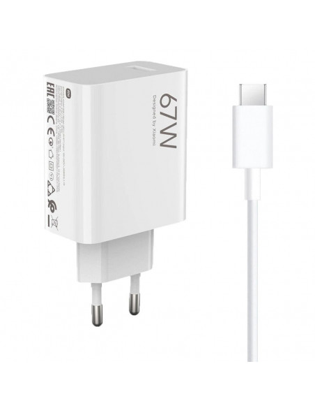 
„Xiaomi“ 67 W 6,2 A USB-A sieninis įkroviklis su USB-C laidu – baltas
