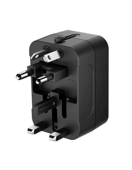 
Universalus kelioninis adapteris, 24 W, EU / US / AUS / UK / 2 x USB-A, juodas
