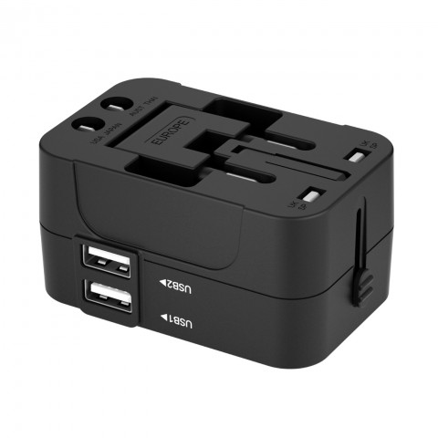 
Universalus kelioninis adapteris, 24 W, EU / US / AUS / UK / 2 x USB-A, juodas
