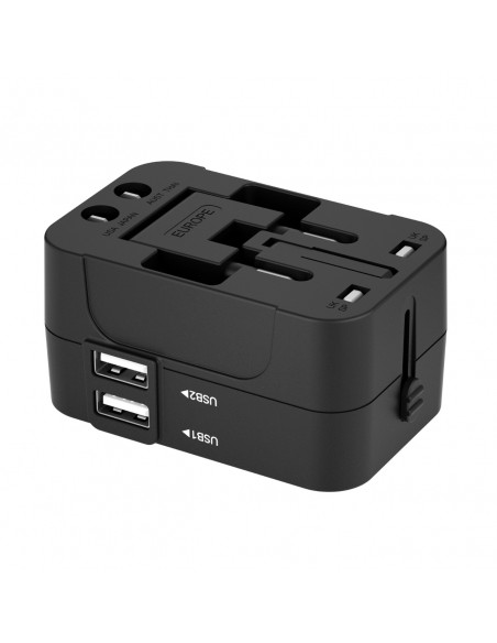 
Universalus kelioninis adapteris, 24 W, EU / US / AUS / UK / 2 x USB-A, juodas
