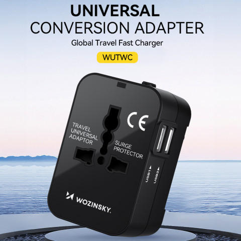 
Universalus kelioninis adapteris, 24 W, EU / US / AUS / UK / 2 x USB-A, juodas
