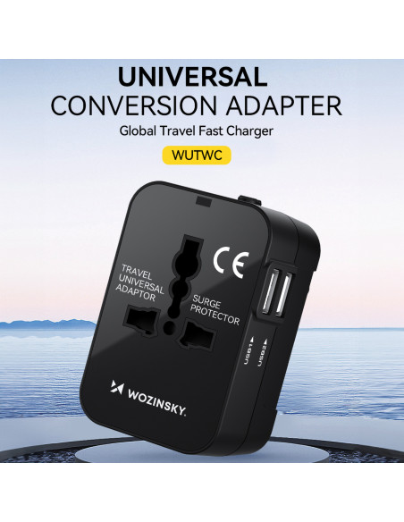 
Universalus kelioninis adapteris, 24 W, EU / US / AUS / UK / 2 x USB-A, juodas
