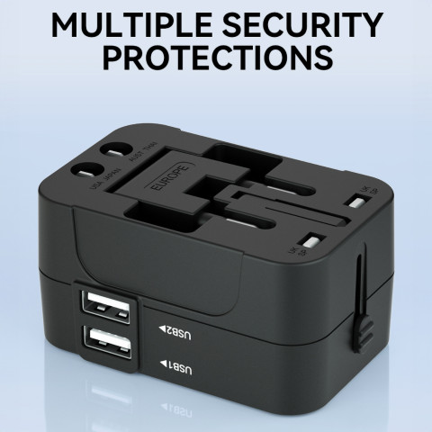 
Universalus kelioninis adapteris, 24 W, EU / US / AUS / UK / 2 x USB-A, juodas
