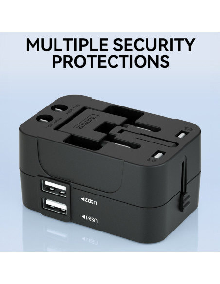 
Universalus kelioninis adapteris, 24 W, EU / US / AUS / UK / 2 x USB-A, juodas
