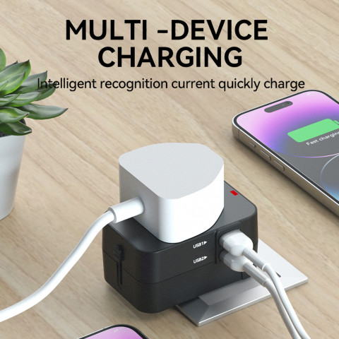 
Universalus kelioninis adapteris, 24 W, EU / US / AUS / UK / 2 x USB-A, juodas
