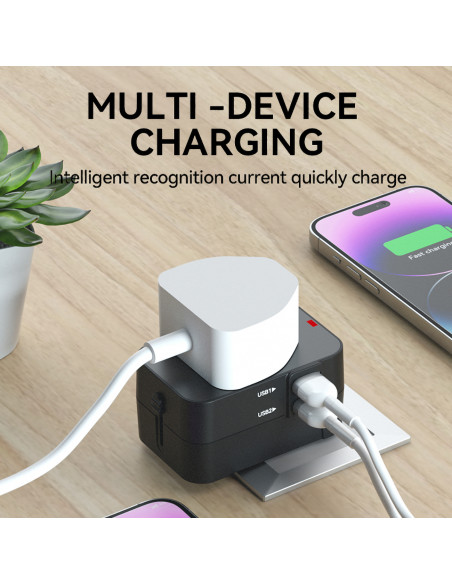 
Universalus kelioninis adapteris, 24 W, EU / US / AUS / UK / 2 x USB-A, juodas
