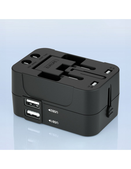 
Universalus kelioninis adapteris, 24 W, EU / US / AUS / UK / 2 x USB-A, juodas
