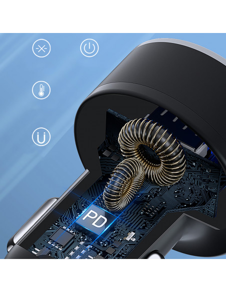 
Automobilinis įkroviklis su ekranu, 50 W, 2 USB-C ir 2 USB-A – juodas
