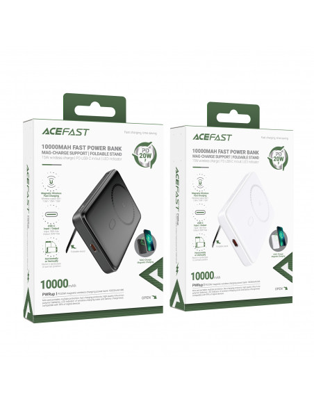 
10000mAh indukcinis magnetinis išorinis akumuliatorius su 20W stovo parinktimi + laidas - juodas
