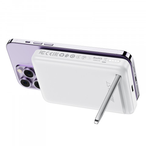 
10000mAh indukcinis magnetinis išorinis akumuliatorius su 20W stovo parinktimi + laidas - baltas
