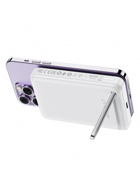 
10000mAh indukcinis magnetinis išorinis akumuliatorius su 20W stovo parinktimi + laidas - baltas
