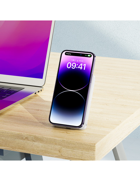 
10000mAh indukcinis magnetinis išorinis akumuliatorius su 20W stovo parinktimi + laidas - baltas
