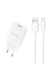 
USB-A 2.1A sieninis įkroviklis + USB-A - microUSB laidas - baltas
