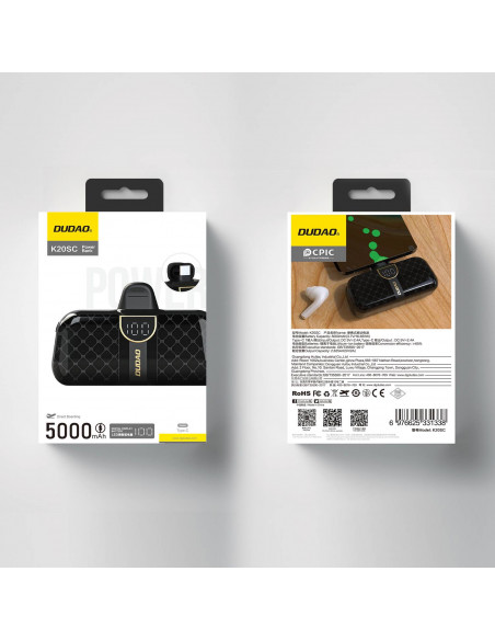 
Mini nešiojamas įkroviklis 5000mAh telefonui, 2x USB-C, juodas
