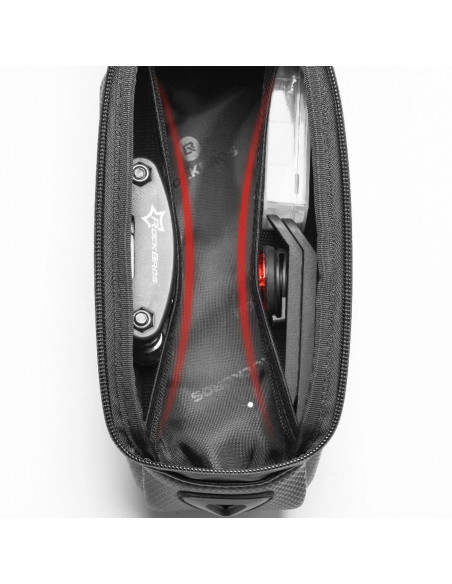 
Šarvuotas dviračio rėmo krepšys su kišene telefonui ir navigacijai, 1,7 l – juodas
