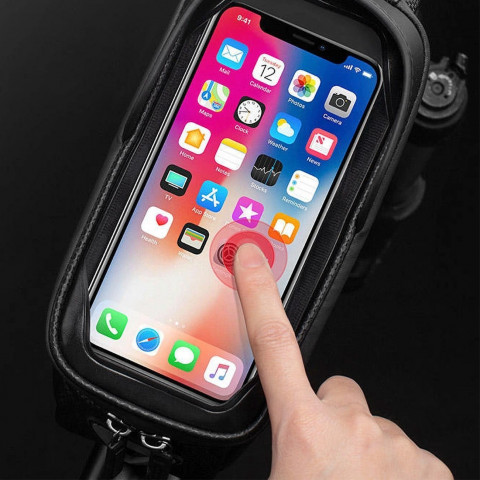 
Šarvuotas dviračio rėmo krepšys su kišene telefonui ir navigacijai, 1,7 l – juodas
