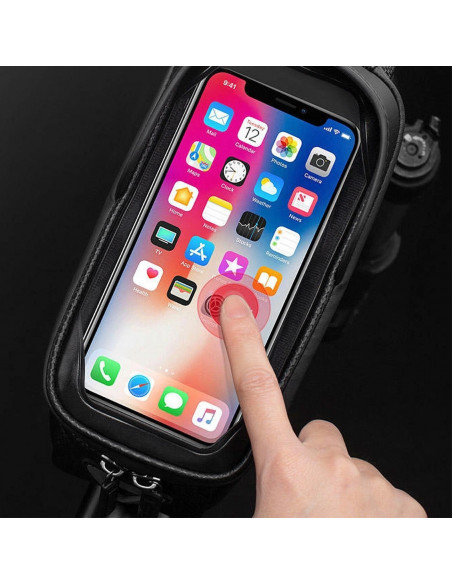 
Šarvuotas dviračio rėmo krepšys su kišene telefonui ir navigacijai, 1,7 l – juodas
