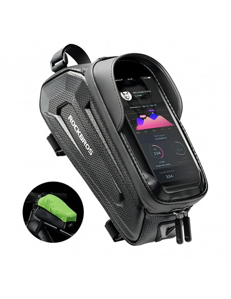 
Šarvuotas dviračio rėmo krepšys su kišene telefonui ir navigacijos sistema, 1,7 l + dangtelis - juodas
