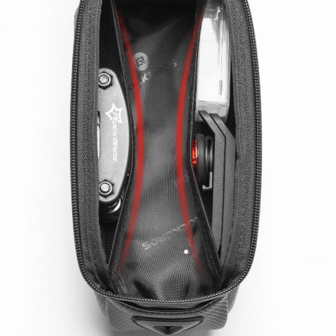 
Šarvuotas dviračio rėmo krepšys su kišene telefonui ir navigacijos sistema, 1,7 l + dangtelis - juodas
