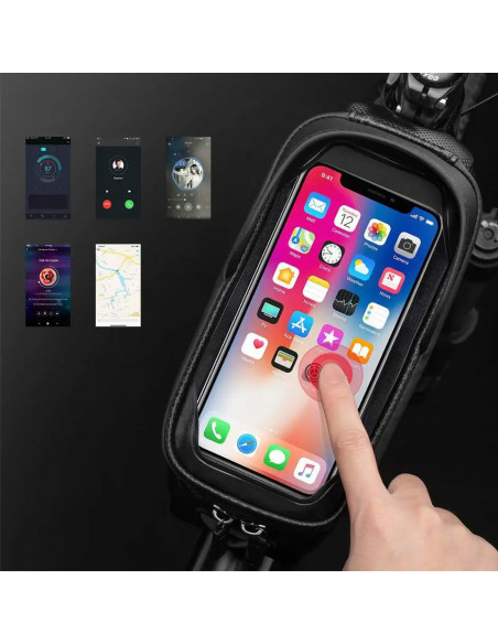 
Šarvuotas dviračio rėmo krepšys su kišene telefonui ir navigacijos sistema, 1,7 l + dangtelis - juodas
