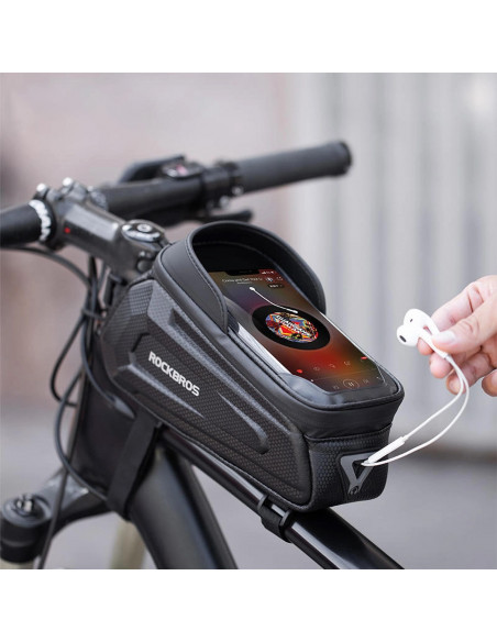 
Šarvuotas dviračio rėmo krepšys su kišene telefonui ir navigacijos sistema, 1,7 l + dangtelis - juodas
