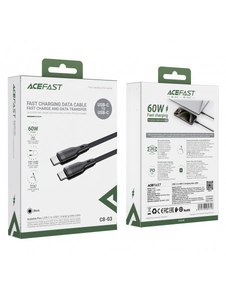 
Lankstus pintas laidas USB-C - USB-C 60W 3A 1.2m - juodas
