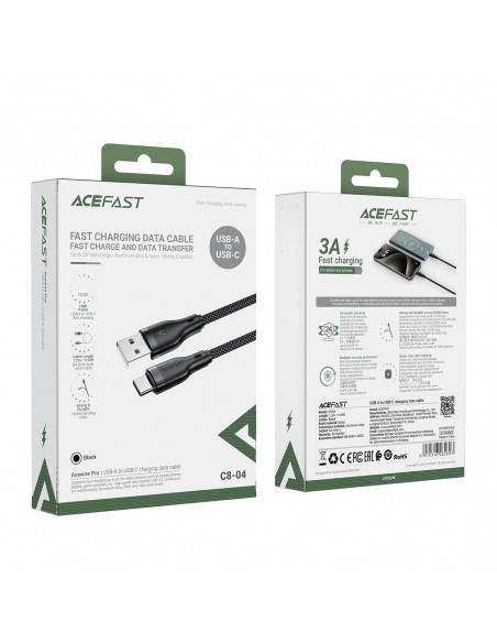 
Lankstus pintas laidas USB-A - USB-C 3A 1,2 m - juodas
