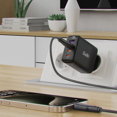 
Lankstus pintas laidas USB-A - USB-C 3A 1,2 m - juodas
