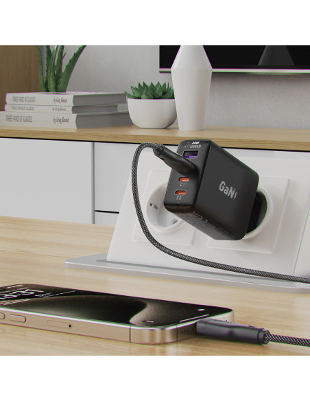 
Lankstus pintas laidas USB-A - USB-C 3A 1,2 m - juodas
