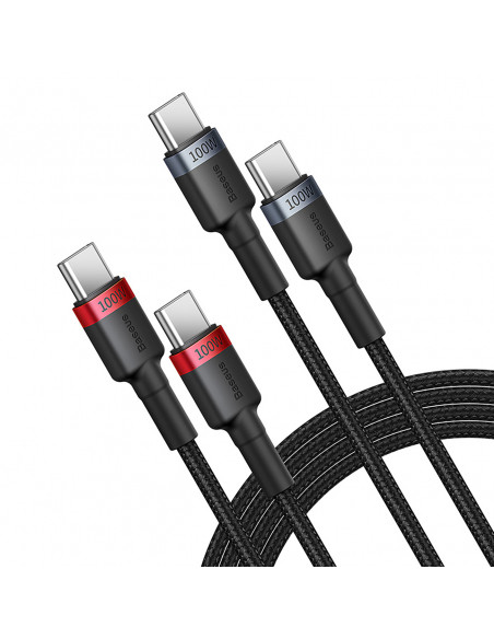 
2x „Cafule USB-C“ – USB-C 100 W 1 m laidas – raudonai juodas ir juodai pilkas
