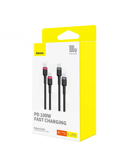 
2x „Cafule USB-C“ – USB-C 100 W 1 m laidas – raudonai juodas ir juodai pilkas
