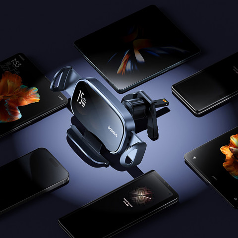 
Automobilio grotelių laikiklis su trijų ritinių indukciniu įkrovikliu - juodas
