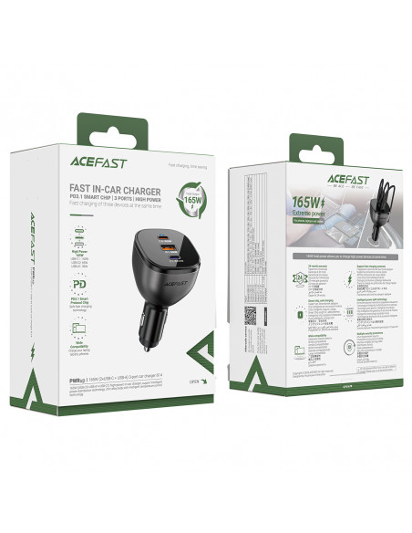 
B14 165W automobilinis įkroviklis 2x USB-C 1x USB-A - juodas
