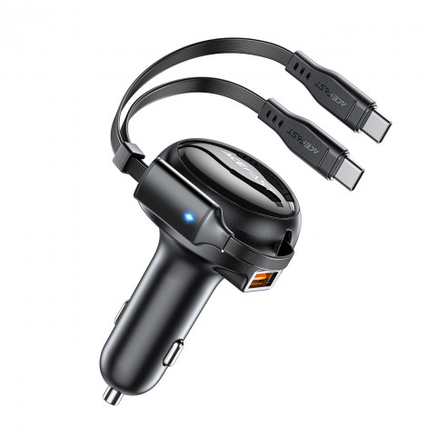 
B13 53W USB-A automobilinis įkroviklis + 2 USB-C ištraukiami laidai – juodas
