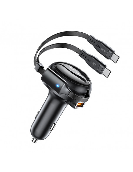 
B13 53W USB-A automobilinis įkroviklis + 2 USB-C ištraukiami laidai – juodas
