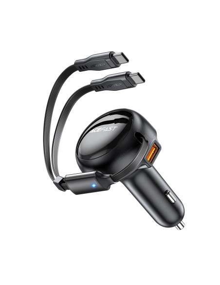 
B13 53W USB-A automobilinis įkroviklis + 2 USB-C ištraukiami laidai – juodas
