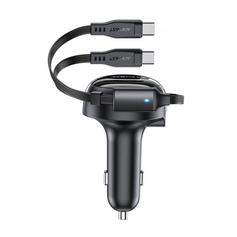 
B13 53W USB-A automobilinis įkroviklis + 2 USB-C ištraukiami laidai – juodas
