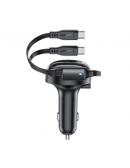 
B13 53W USB-A automobilinis įkroviklis + 2 USB-C ištraukiami laidai – juodas
