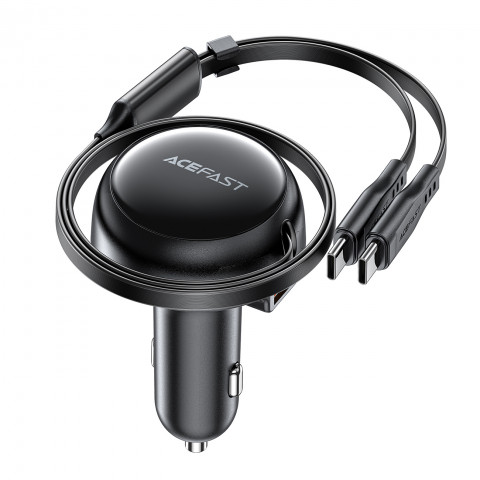 
B13 53W USB-A automobilinis įkroviklis + 2 USB-C ištraukiami laidai – juodas
