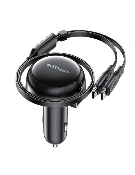 
B13 53W USB-A automobilinis įkroviklis + 2 USB-C ištraukiami laidai – juodas
