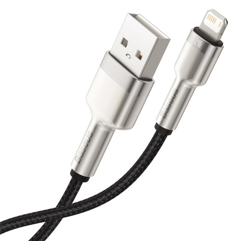 
„Cafule“ serijos metalinis duomenų USB-A - iPhone „Lightning“ 2.4A 1 m laidas - juodas
