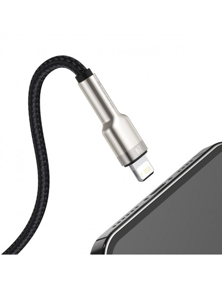 
„Cafule“ serijos metalinis duomenų USB-A - iPhone „Lightning“ 2.4A 1 m laidas - juodas
