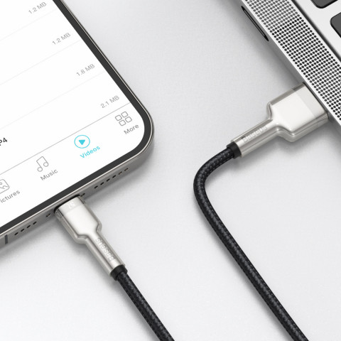 
„Cafule“ serijos metalinis duomenų USB-A - iPhone „Lightning“ 2.4A 1 m laidas - juodas
