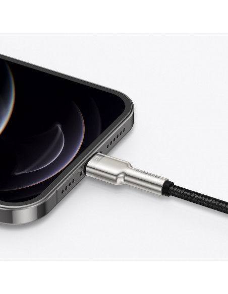 
„Cafule“ serijos metalinis duomenų USB-A - iPhone „Lightning“ 2.4A 1 m laidas - juodas
