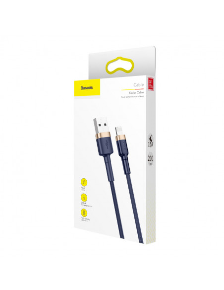 
„Cafule USB-A“ – „iPhone Lightning 2.4A QC 3.0“ laidas, 1 m – mėlynai auksinis
