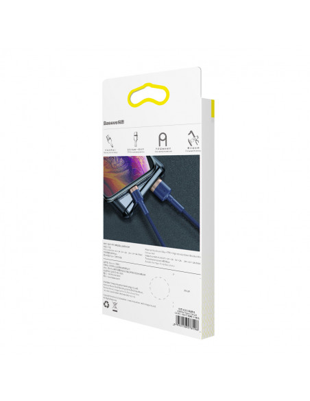 
„Cafule USB-A“ – „iPhone Lightning 2.4A QC 3.0“ laidas, 1 m – mėlynai auksinis
