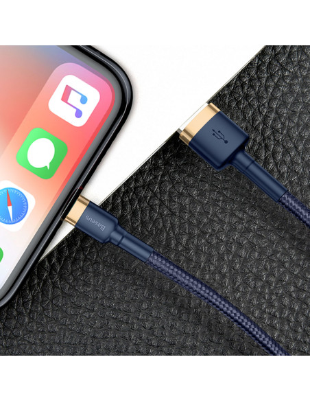 
„Cafule USB-A“ – „iPhone Lightning 2.4A QC 3.0“ laidas, 1 m – mėlynai auksinis
