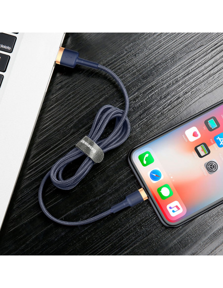 
„Cafule USB-A“ – „iPhone Lightning 2.4A QC 3.0“ laidas, 1 m – mėlynai auksinis
