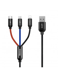 
3in1 laidas USB-A - micro USB / iPhone Lightning / USB-C 3.5A 0.3m - juodas
